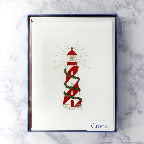 Hand Engraved Candy Cane Lighthouse Holiday Boxed Cards (Set of 10)