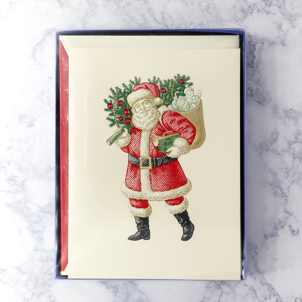 Hand Engraved Classic Santa Christmas Boxed Cards (Set of 10)