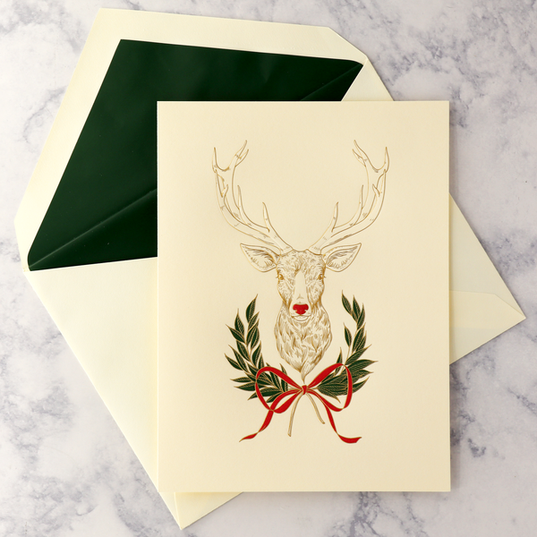 Hand Engraved Decorated Reindeer Holiday Boxed Cards (Set of 10)