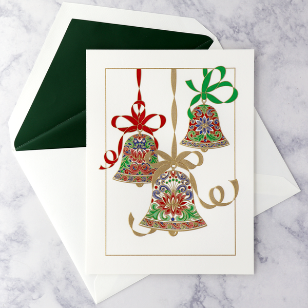 Hand Engraved Elegant Bells Holiday Boxed Cards (Set of 10)