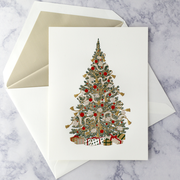 Hand Engraved Gold Tassel Christmas Tree Boxed Notes (Set of 10)
