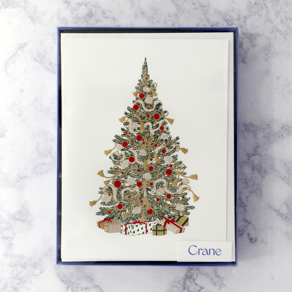 Hand Engraved Gold Tassel Christmas Tree Boxed Notes (Set of 10)