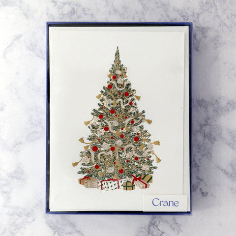 Hand Engraved Gold Tassel Christmas Tree Boxed Notes (Set of 10)