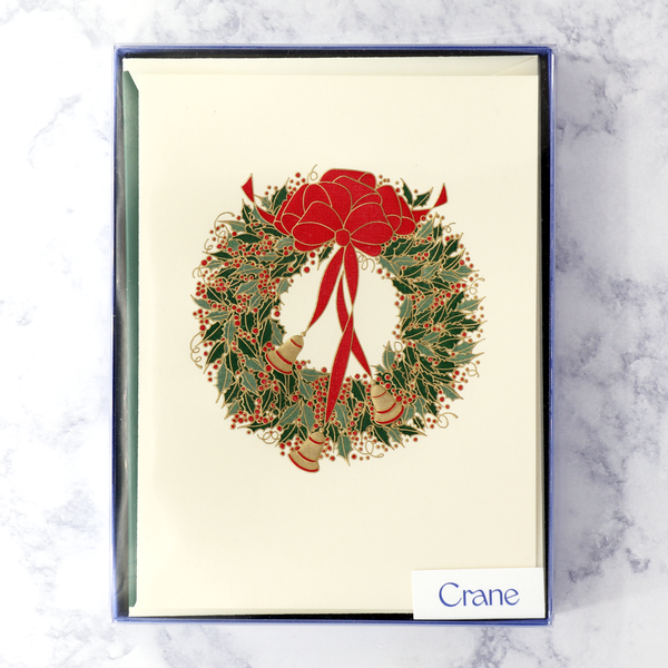 Hand Engraved Holly Wreath With Bells Holiday Boxed Notes (Set of 10)