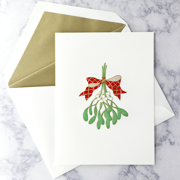 Hand Engraved Mistletoe Bough Holiday Boxed Cards (Set of 10)