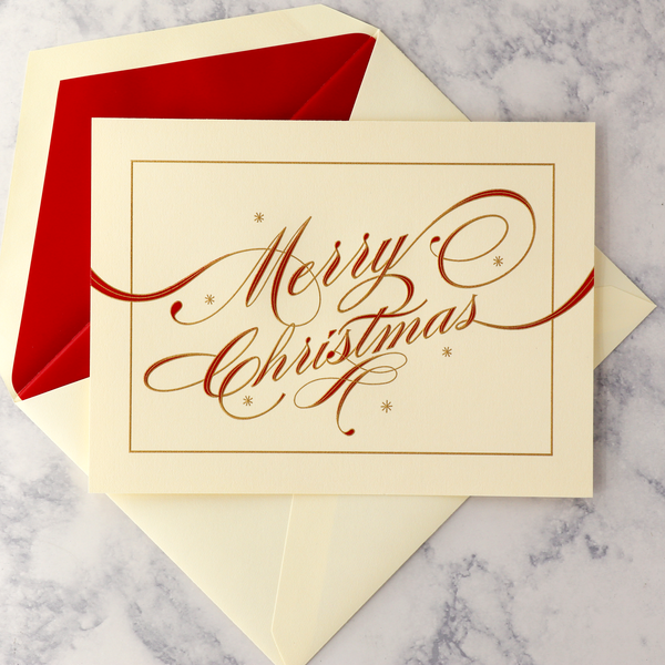 Hand Engraved Ribbon Lettering Christmas Boxed Notes (Set of 10)