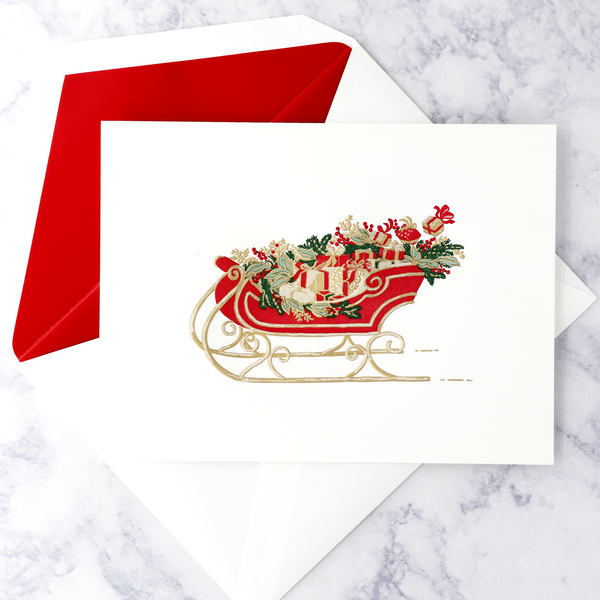 Hand Engraved Santa's Sleigh Christmas Boxed Notes (Set of 10)