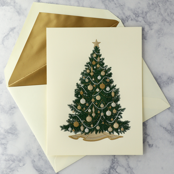 Hand Engraved Tree With Ornaments Christmas Boxed Cards (Set of 10)