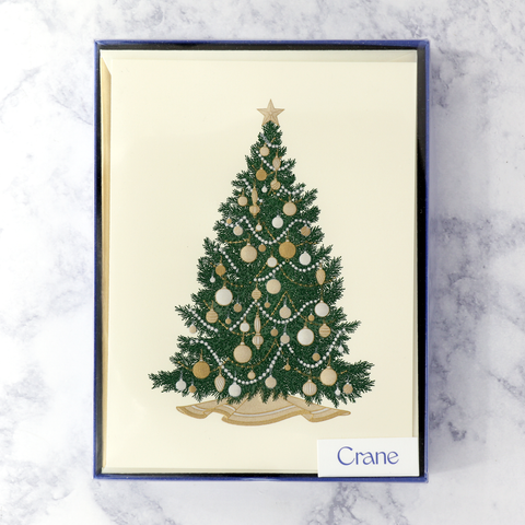 Hand Engraved Tree With Ornaments Christmas Boxed Cards (Set of 10)