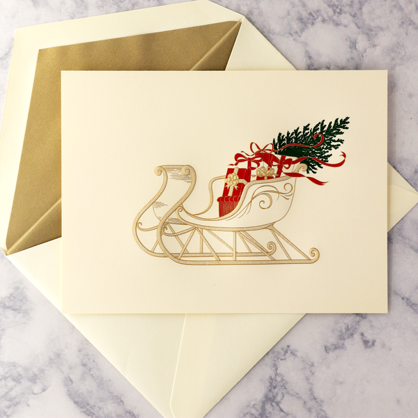 Hand Engraved Victorian Sleigh Ride Christmas Boxed Cards (Set of 10)