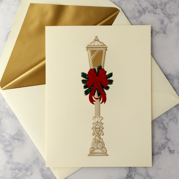 Hand Engraved Village Street Lamp Christmas Boxed Notes (Set of 10)