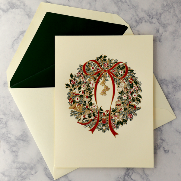 Hand Engraved Wreath Christmas Boxed Notes (Set of 10)