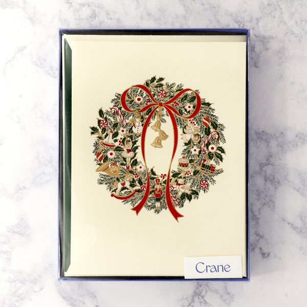 Hand Engraved Wreath Christmas Boxed Notes (Set of 10)