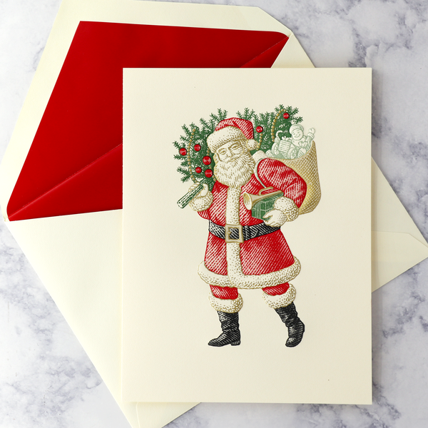Hand Engraved Classic Santa Christmas Boxed Cards (Set of 10)