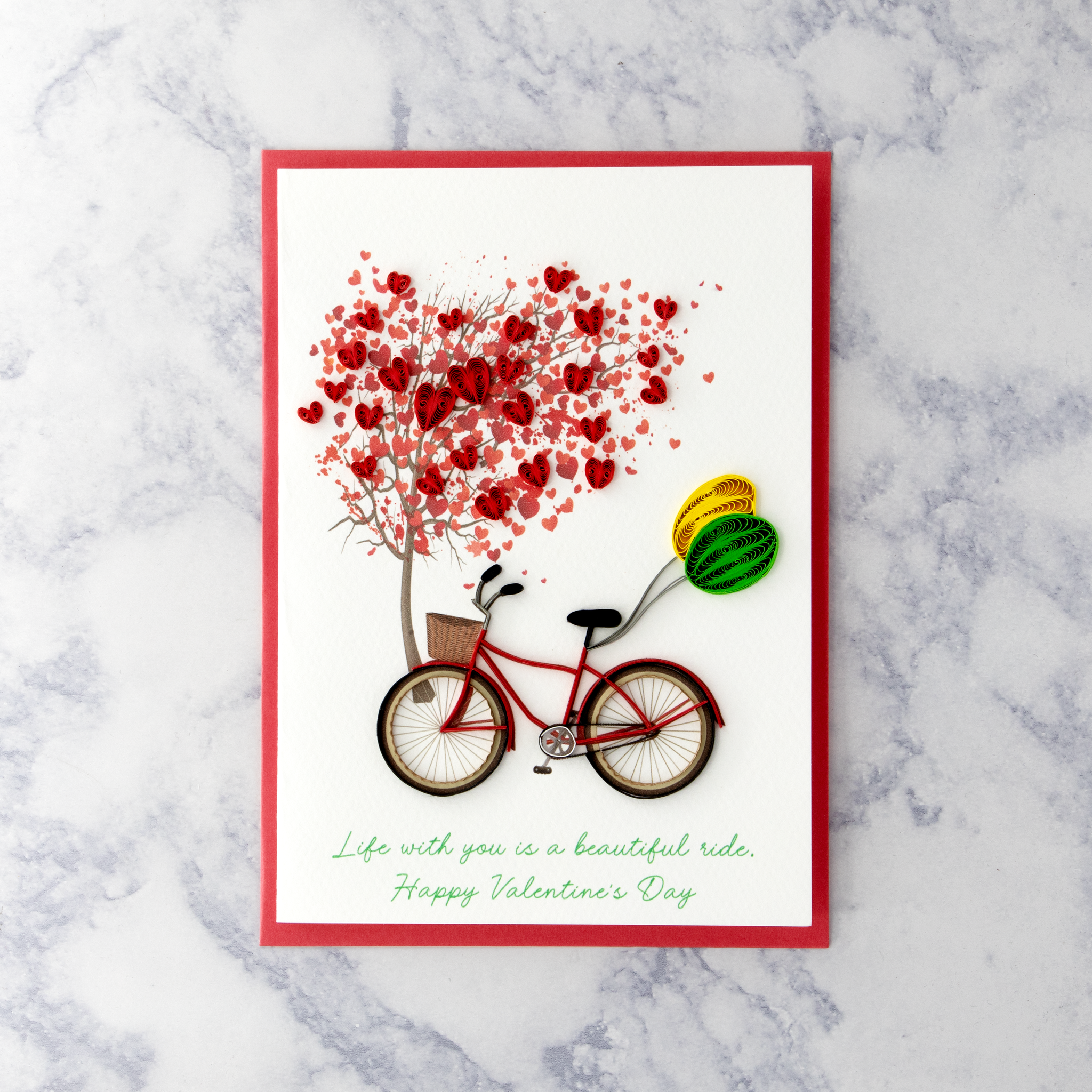 Handmade Bicycle & Hearts Quilling Valentine's Day Card