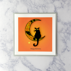 Handmade Black Cat & Moon Quilling Halloween Card