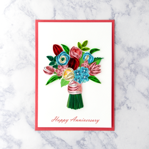 Handmade Bouquet Quilling Anniversary Card