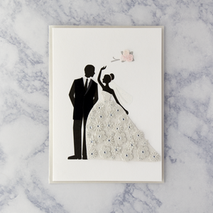 Handmade Bride & Groom With Flowers Wedding Card