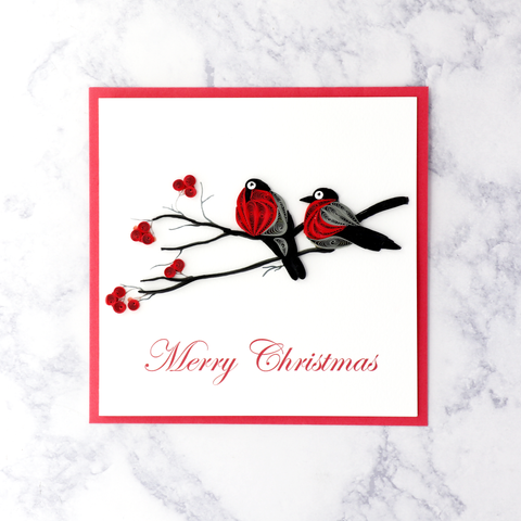 Handmade Cardinal Pair Romantic Quilling Christmas Card