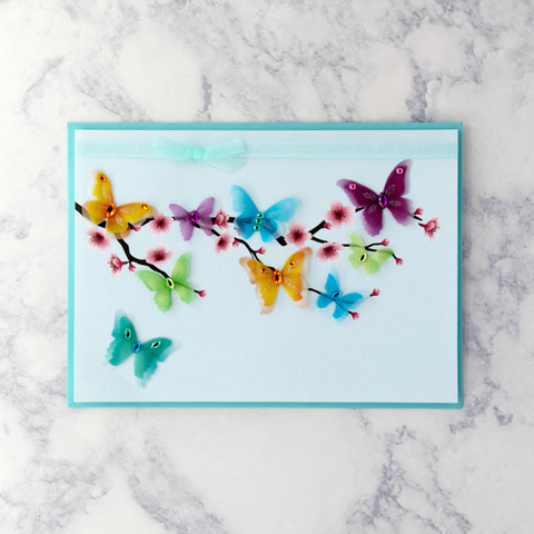 Handmade Cherry Blossom & Butterflies Blank Card