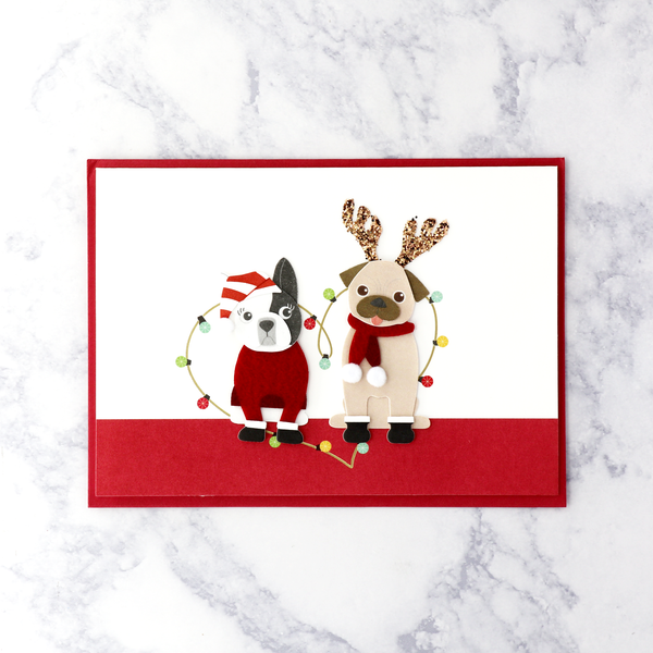 Handmade Dog Pair Romantic Christmas Card
