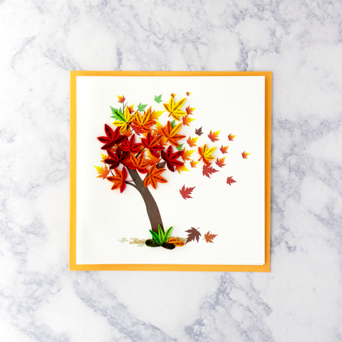 Handmade Fall Tree Leaves Quilling Blank Card