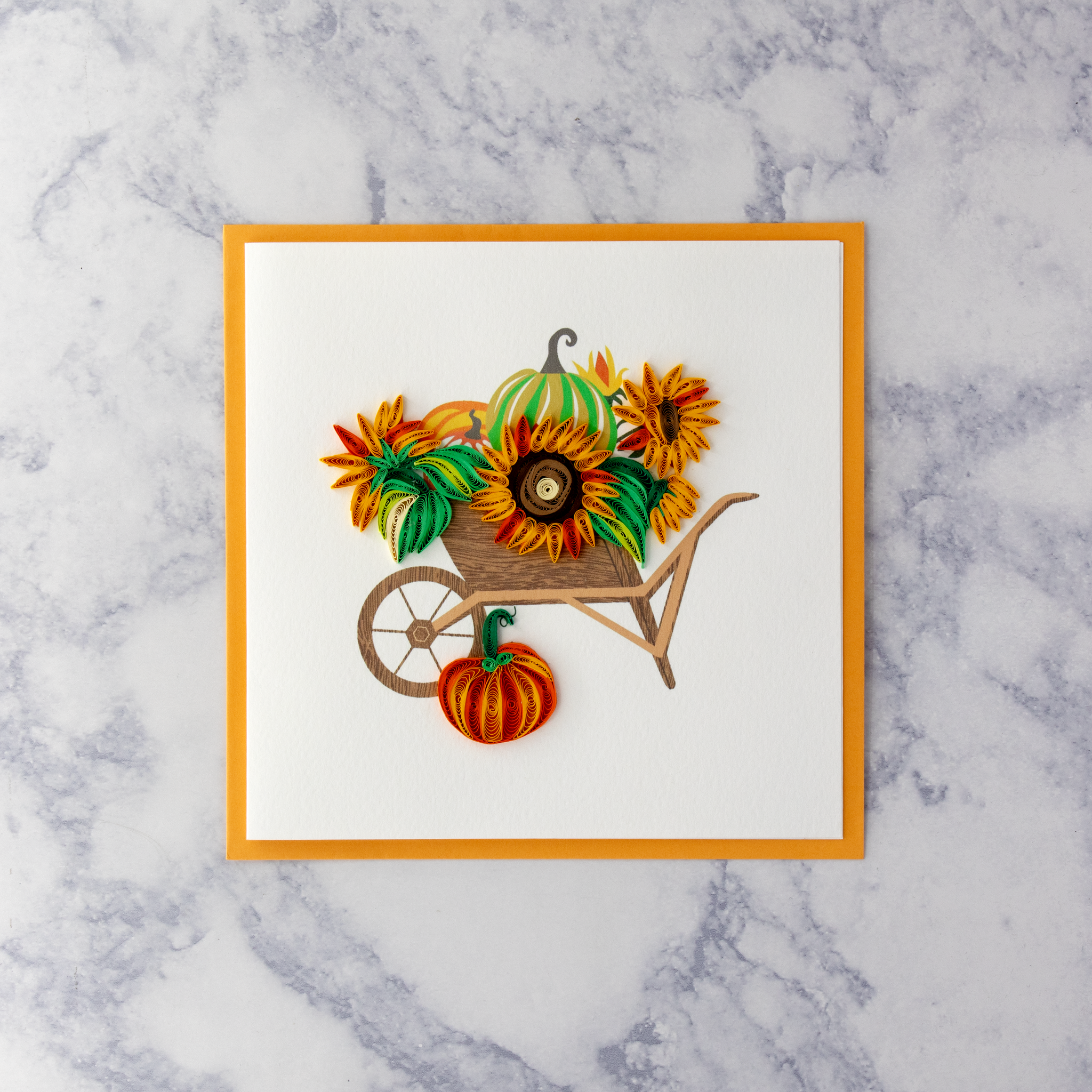 Handmade Fall Wheelbarrow Quilling Blank Card