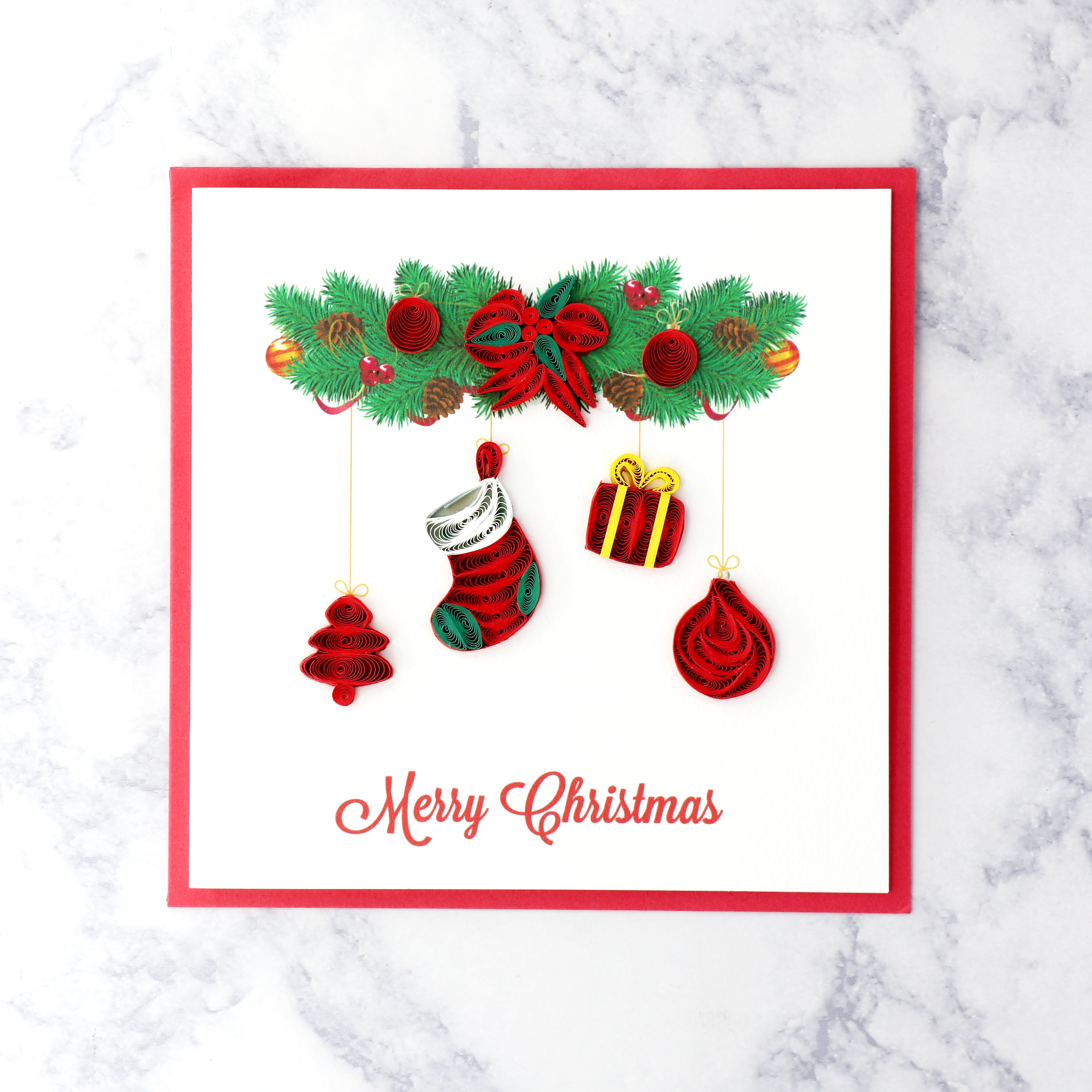 Handmade Festive Garland Quilling Christmas Card