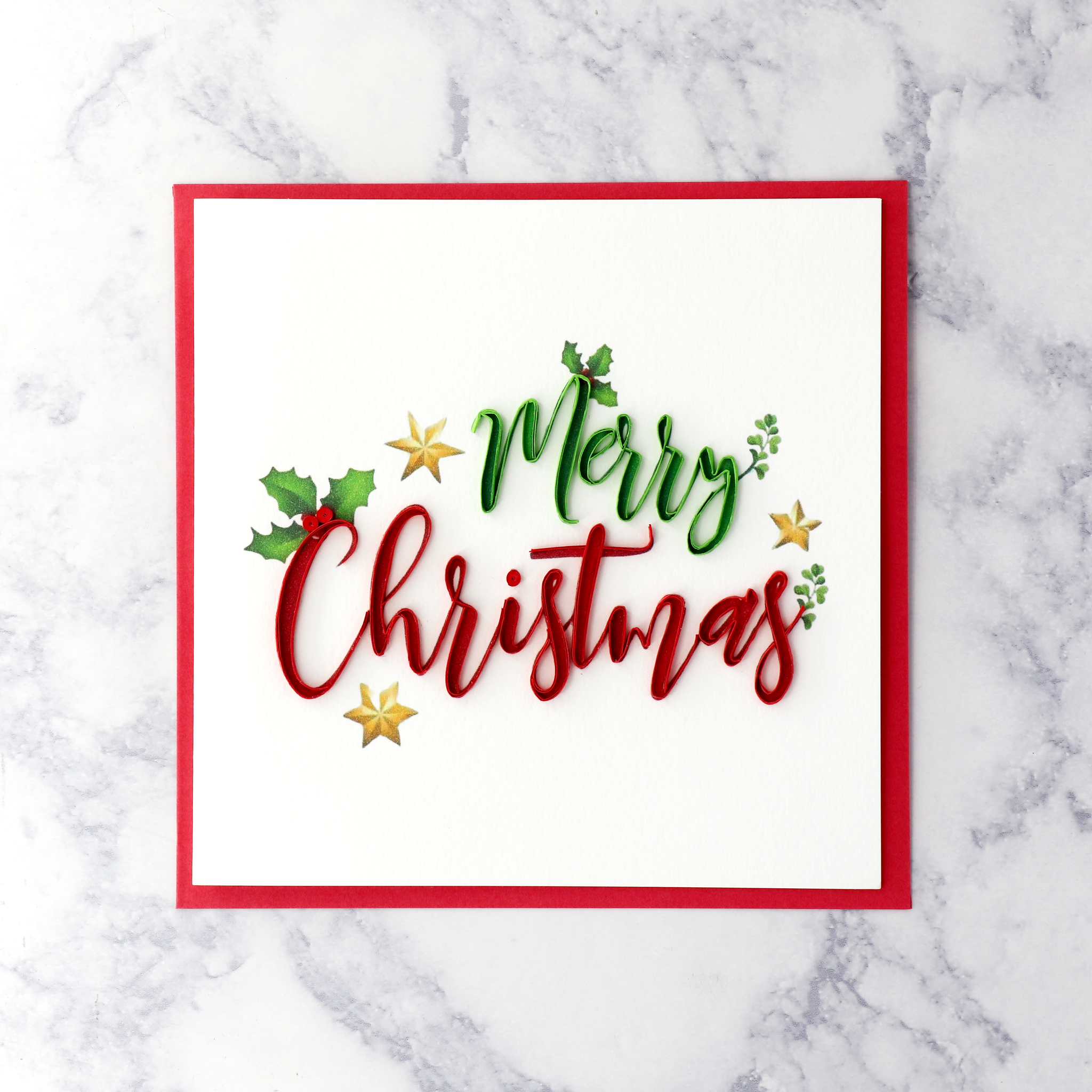 Handmade Festive Script Quilling Christmas Card