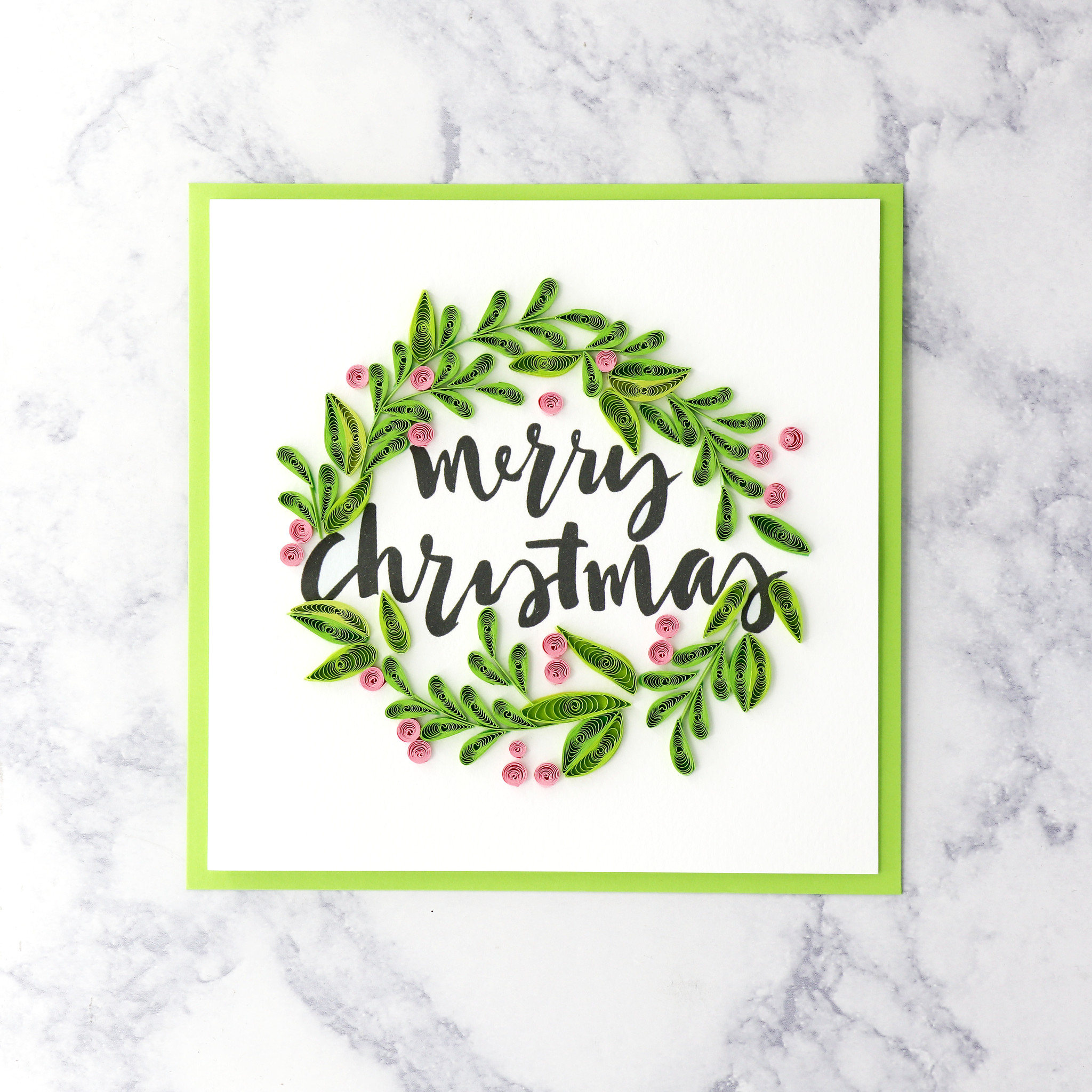 Handmade Festive Wreath & Script Quilling Christmas Card