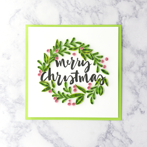 Handmade Festive Wreath & Script Quilling Christmas Card