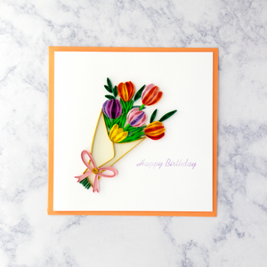 Handmade Floral Bouquet Quilling Birthday Card