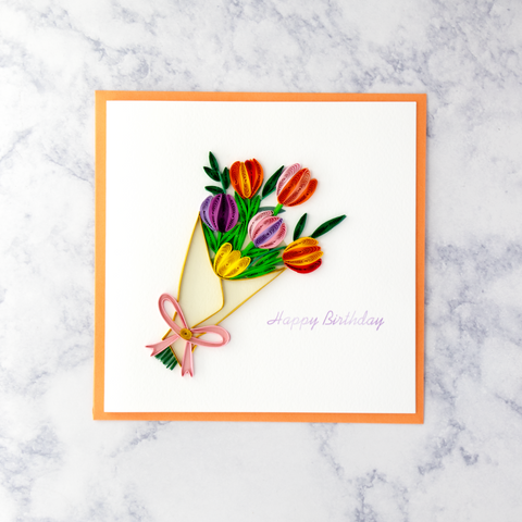 Handmade Floral Bouquet Quilling Birthday Card