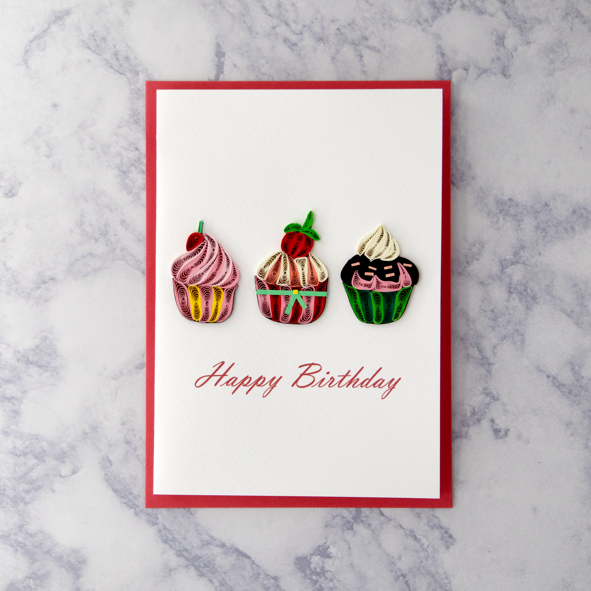 Handmade Frosted Cupcakes Quilling Birthday Card