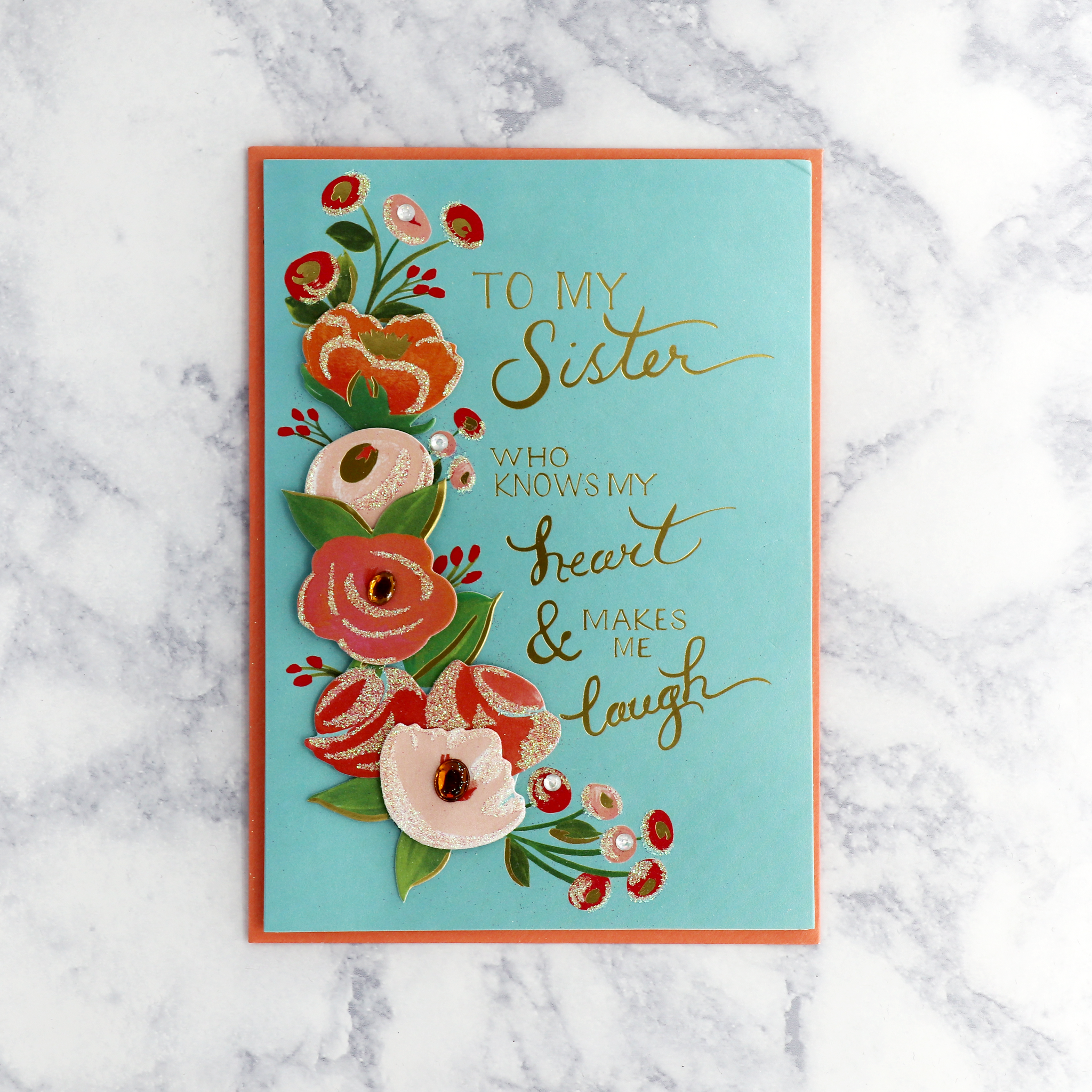 Handmade Gemmed Flowers Mother's Day Card (Sister)
