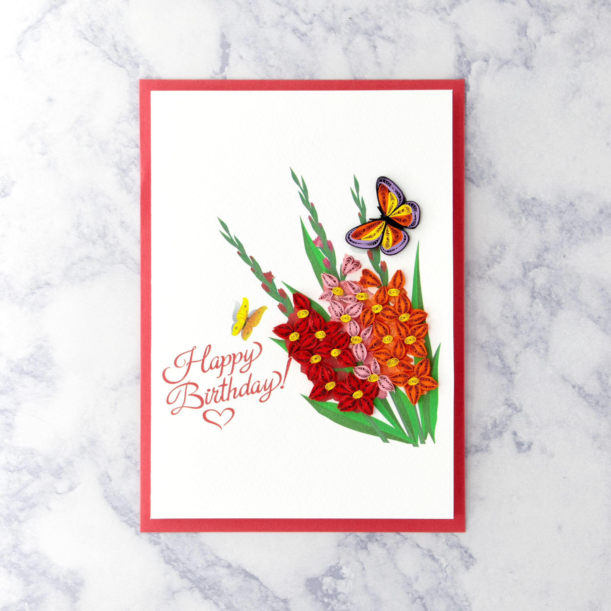 Handmade Gladiolus Bunch Quilling Birthday Card