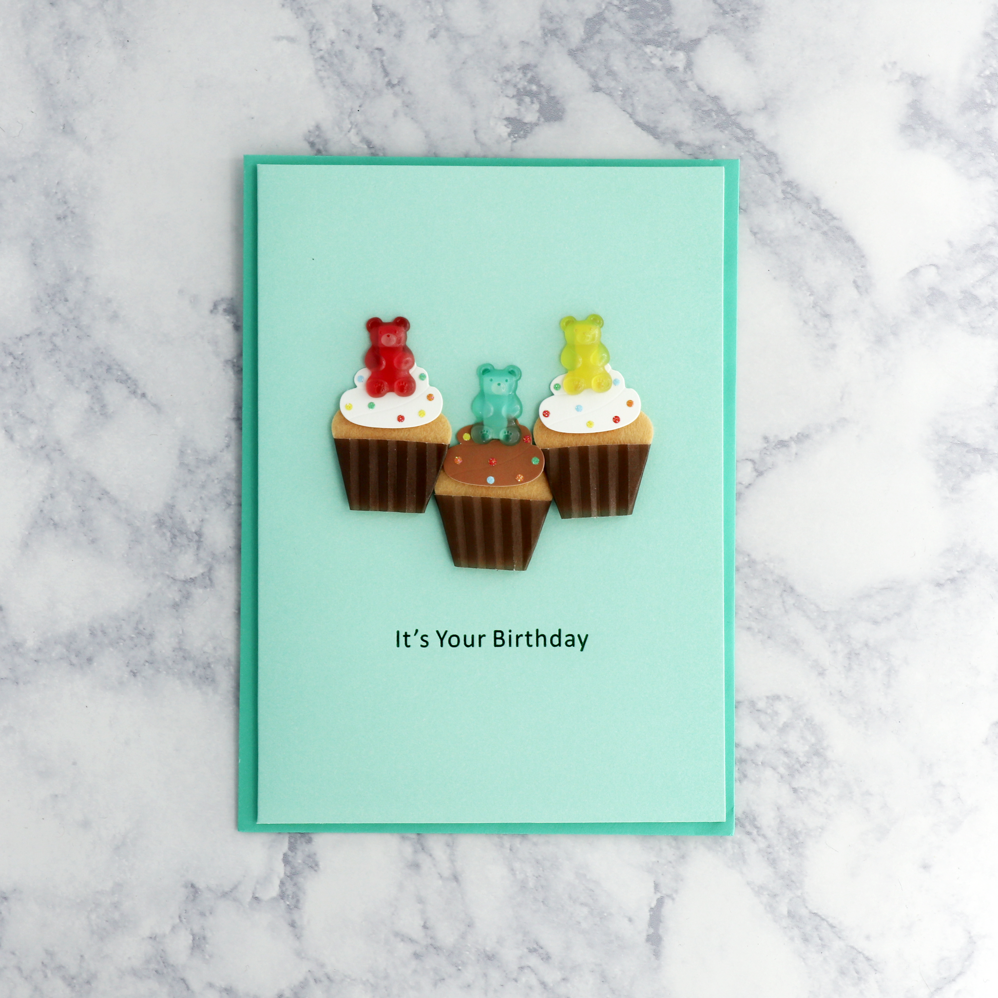 Handmade Gummy Bears On Cupcake Birthday Card