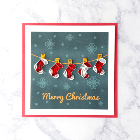 Handmade Hanging Stockings Quilling Christmas Card