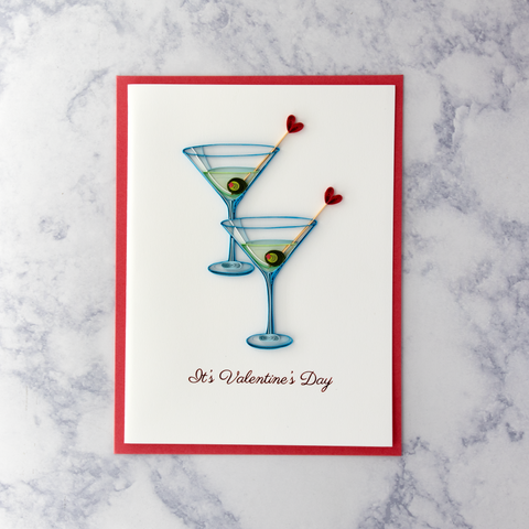 Handmade Heart Martinis Quilling Valentine’s Day Card