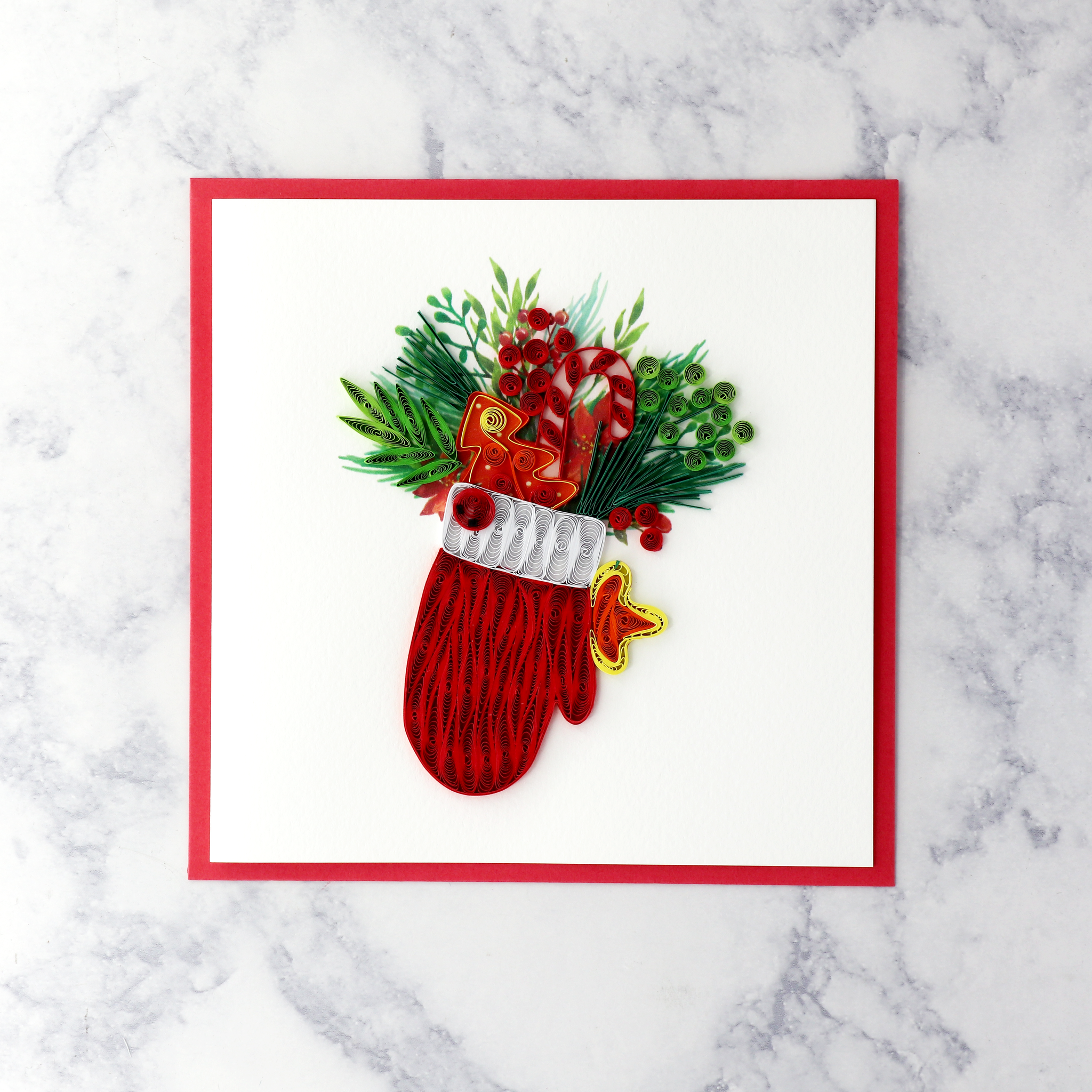 Handmade Holiday Stocking Quilling Christmas Card