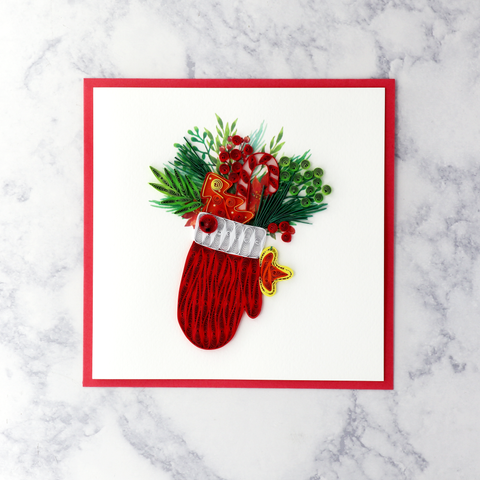 Handmade Holiday Stocking Quilling Christmas Card