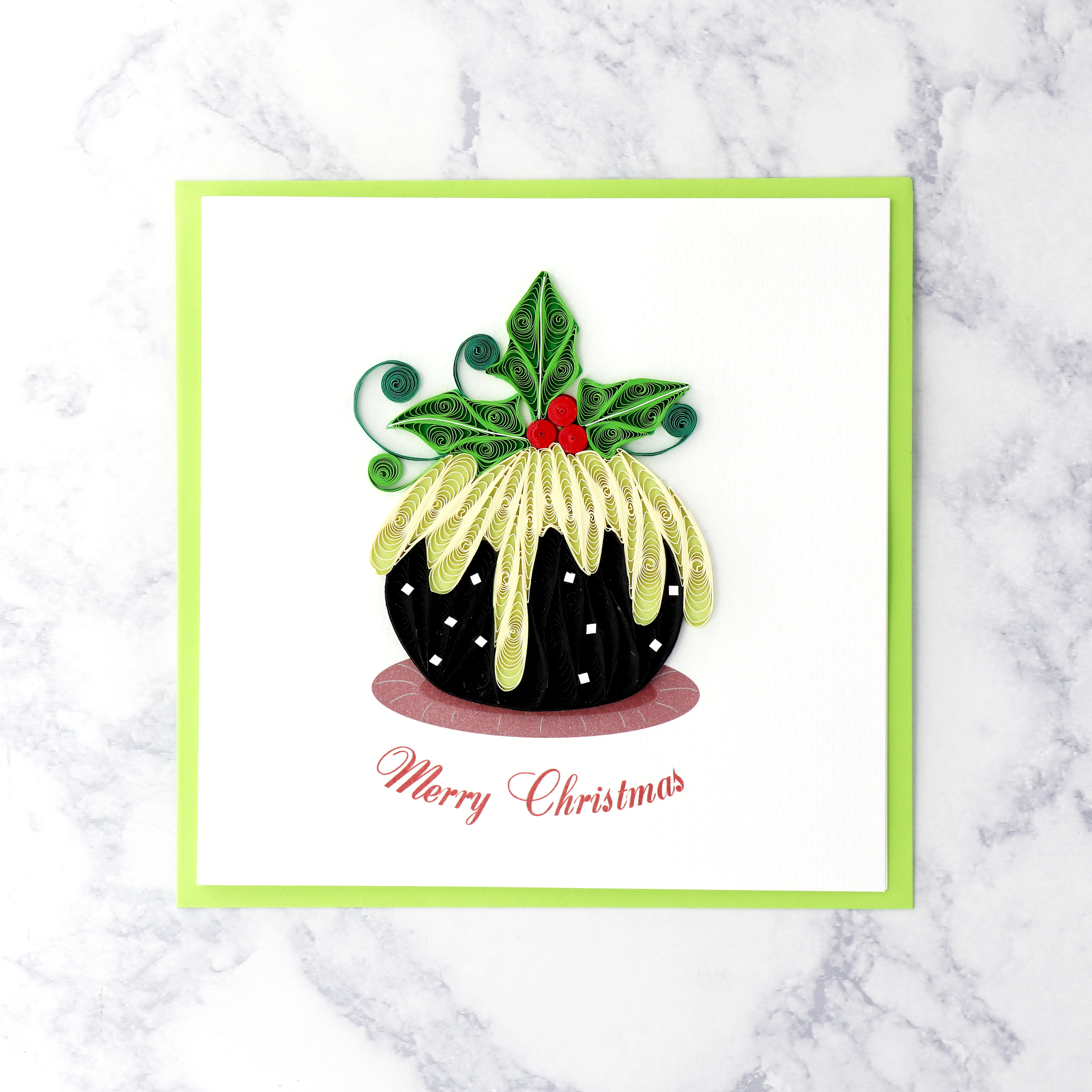Handmade Holly Pudding Quilling Christmas Card