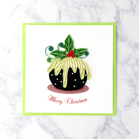 Handmade Holly Pudding Quilling Christmas Card