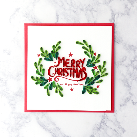 Handmade Merry & Bright Joyful Wreath Quilling Christmas Card