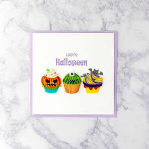 Handmade Monster Cupcakes Quilling Halloween Card