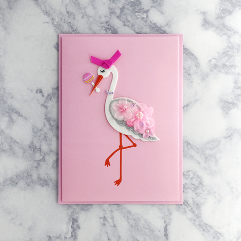 Handmade Pink Stork New Baby Card