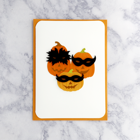 Handmade Pumpkins With Masks Halloween Card