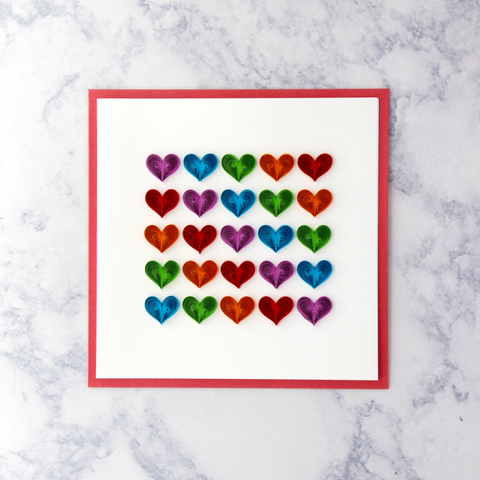 Handmade Rainbow Hearts Quilling Valentine’s Day Card