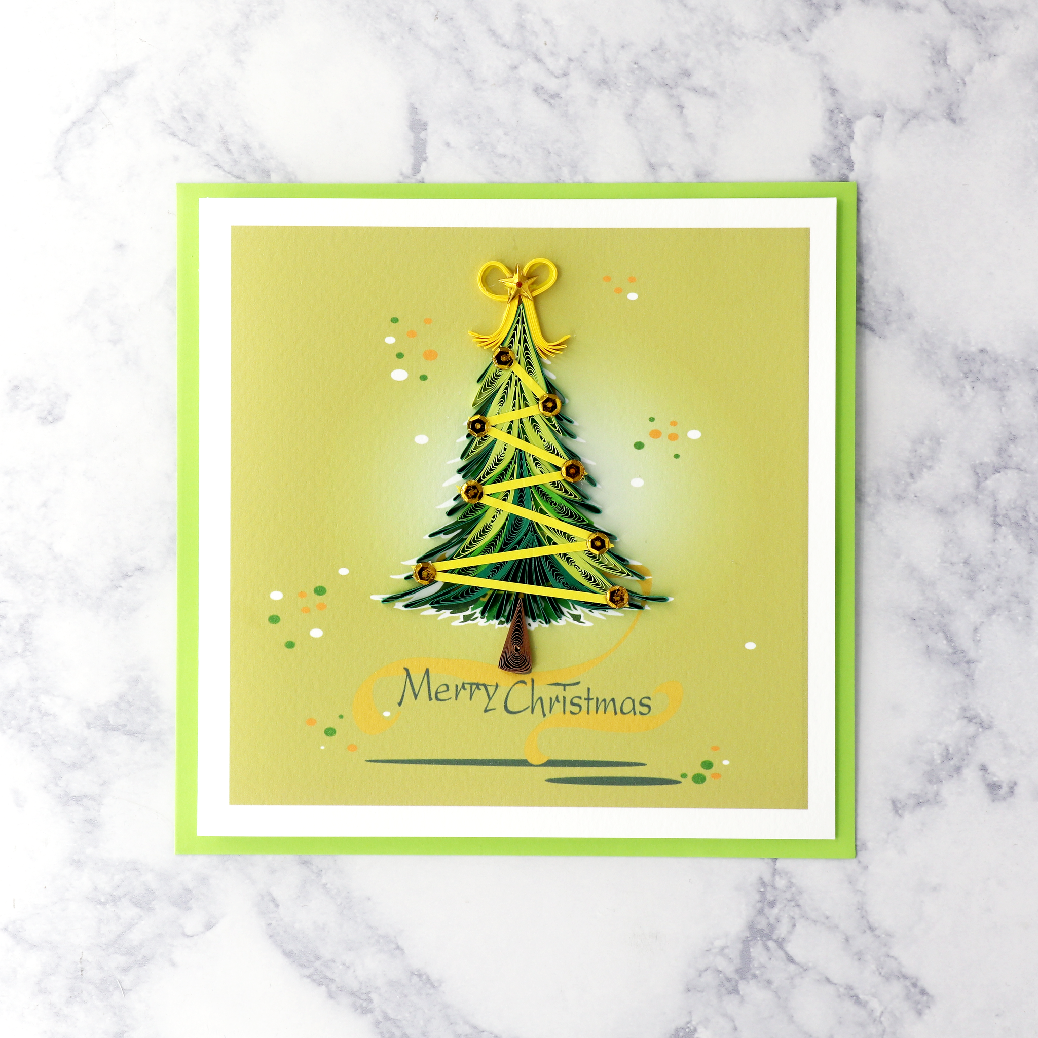 Handmade Ribbon-Tied Tree Quilling Christmas Card