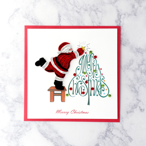 Handmade Santa With Star On Tree Quilling Christmas Card